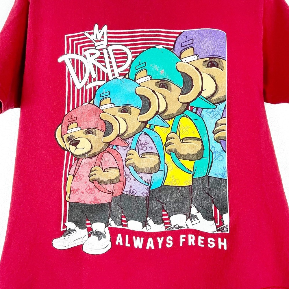 VIBES Kids Drip Always Fresh Red Graphic T Shirt Size Small Streetwear Bears - Picture 3 of 7